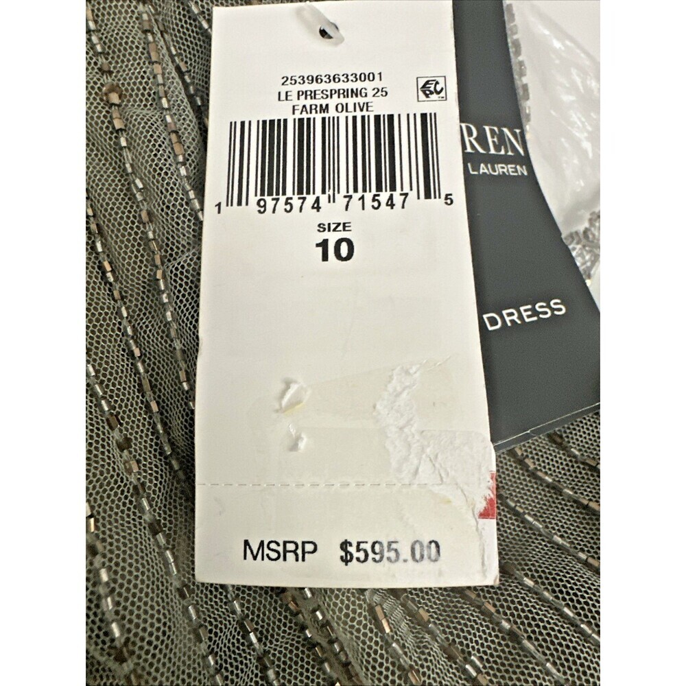 Lauren Ralph Lauren Women's Beaded Mesh Sleeveless Halter Gown Olive Green 10 - Picture 7 of 13